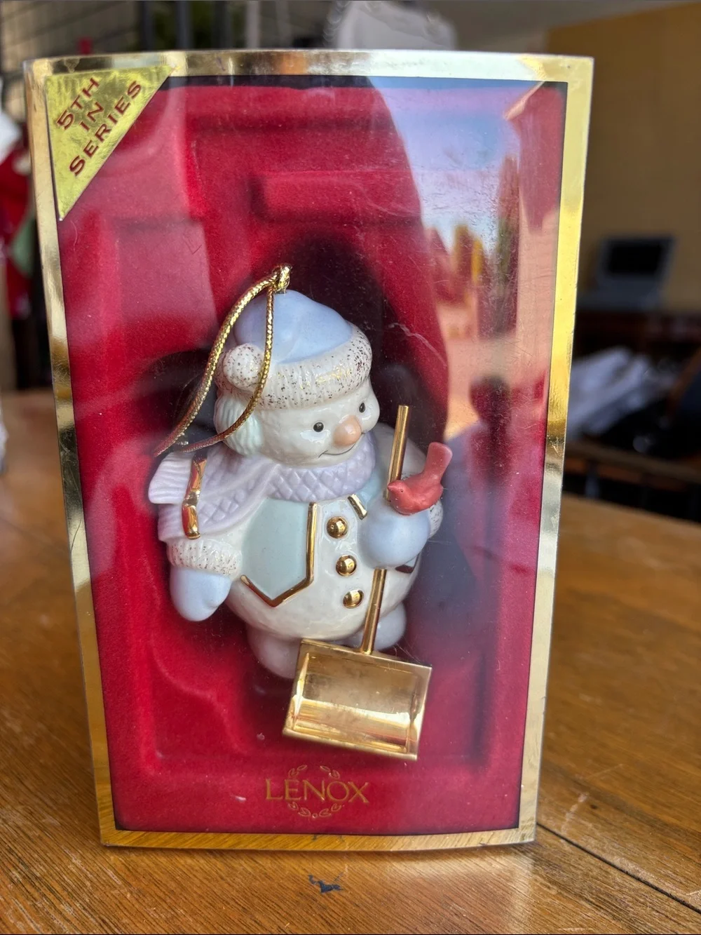 Lenox White and Light Blue Snowman Ornament with Gold Shovel